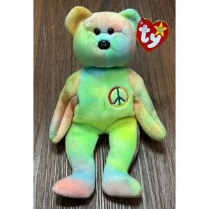 RARE TY Beanie Baby- 1996 Neon Peace Bear Stunning Colors- Stamped Tush Tag #102